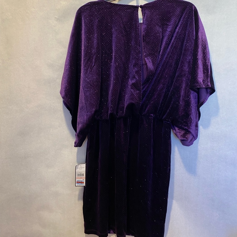 NWT Jessica Howard Purple Glitter Velvet Cocktail Dress Petite 10 Cape Sleeve - Picture 14 of 15